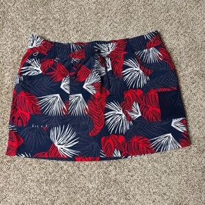 Columbia PFG Skort Size Large Navy Red WhiteTropical Print Fishing Skirt Shorts